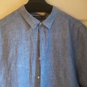 NAUTICA XXL Blue linen shirt sleeve button down shirt excellent condition